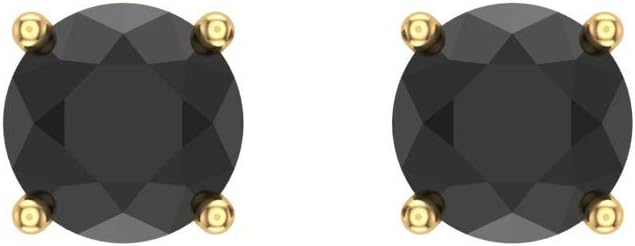 Natural Round Black Diamond Earrings 14K Solid Gold for women-mens Diamond studs