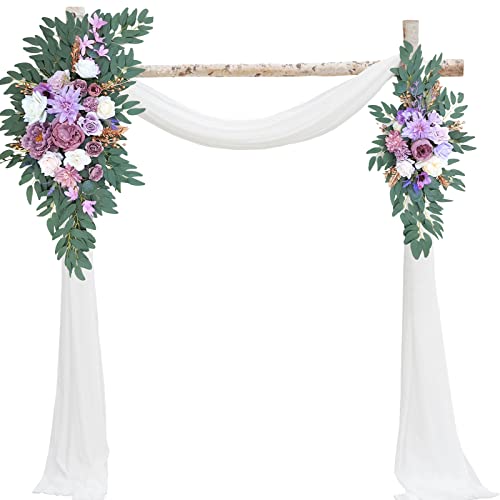 GOLDION Künstliches Hochzeitsbogen Bogen Blumen Set (3 Stück) - 2 Stück Hochzeitsbogen Blumen - 1 Stück Schleier, Bogen Blumen Set für Zeremonie, Hochzeit und Empfang Hintergrunddekoration Cover