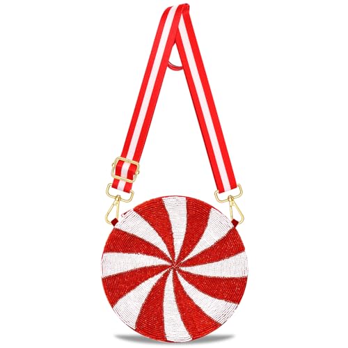 Bolsa de ombro feminina com miçangas vermelhas e brancas pirulito transversal Candyland acessórios roupas, Multicolorido B
