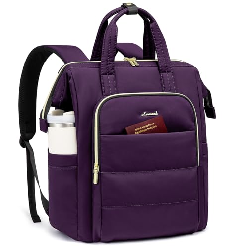 Image of LOVEVOOK Laptop Backpack Women 15.6 inch,Lightweight Puffer Travel Backpacks for Women,Quilted Laptop Bag Computer Work Teacher Nurse Backpack,Womens Backpack Purse for College Business,Dark Purple