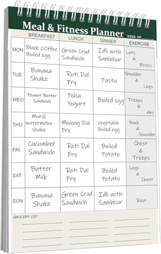 Image of AccuPrints A5 Weekly Fitness Meal Planner Notepad with Exercise Shopping List 50 Sheets in a Pad Size - 5.8 x 8.2 Inch | For Grocery List
