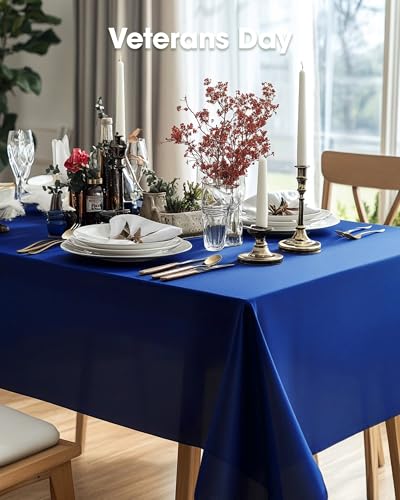 Image of Pureegg Plastic Table Cloth Disposable 10 Pack, 54 x 108 Inch Table Cloths, Patriotic Decorations, Thanksgiving, Veterans Day Tablecloths, Rectangle, Plastic Cover, Leakproof & Sturdy, Navy Blue