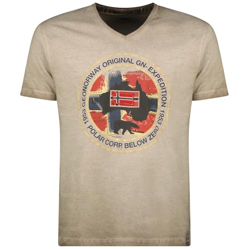 T-Shirt da Uomo in Cotone Excursion Men Classiche estive con Logo Abbigliamento a Maniche Corte vestibilità Regolare con Scollo a V Estate per Tutte Le Stagioni Taupe 2XL