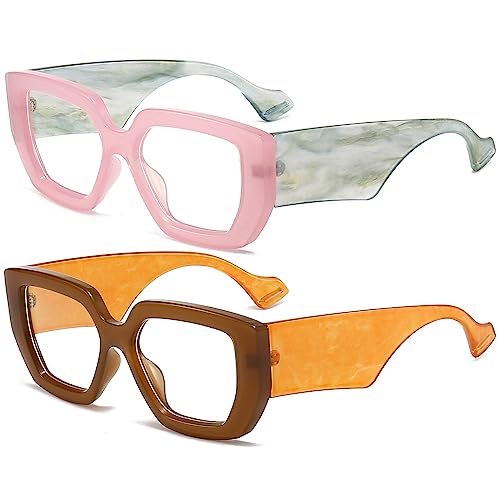Image of AIEYEZO Thick Frame Blue Light Glasses Men Women, Fashion Square Computer Eyeglass Anti Eyestrain & Prevent Headache
