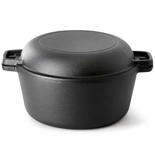Image of MegaChef 5 Quart Pre-Seasoned 2-in-1 Cast Iron Dutch Oven and Skillet