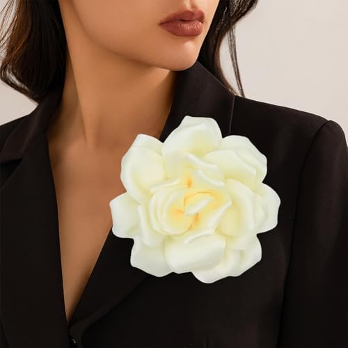 Image of Flower Brooch Pins for Women 5.5in Lapel Pins Large Rose Floral Brooches Dainty Satin Fabric Brooches Rose Flower Hair Clips Wedding Party Dance Clothes Accessories Jewelry