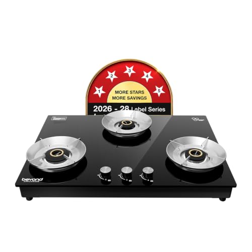 Image of Beyond Appliances Quantum 3 Burner | Gas Saver Stove | 5 Star Energy Rated |10 Year Warranty | 77% Energy Efficient| Full Brass burners | LPG & PNG | ISI & LERC Certified