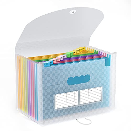 ThinkTex Expanding File Folder Letter Size Accordian File Folder Organizer with 12 Pockets, A4 Portable Documents Holder, Multicolor Rainbow Filing Folders for Business School Home(Blue)