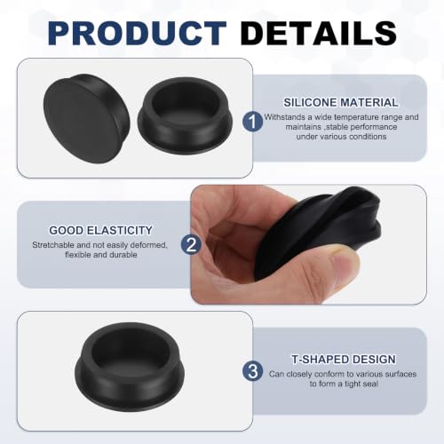 Image of MECCANIXITY 8pcs T-Shaped Silicone Plugs 53.6mm 2-1 /8 Inch Dia Snap in Plug Hole Seal Cover Round Rubber Stopper for 52.5-53.6mm Holes Kitchen Rubber Bulkheads Waterproof Sealing, Black