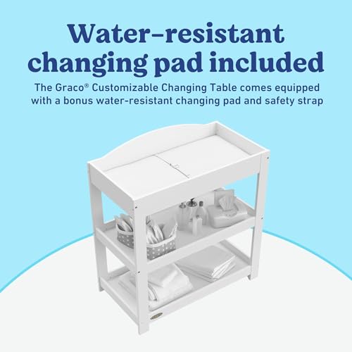 Image of Graco Customizable Changing Table with Water-Resistant Changing Pad (White) - Customizable Modern Flat or Classic Arched Headboard, Baby Diaper Changing Pad Included