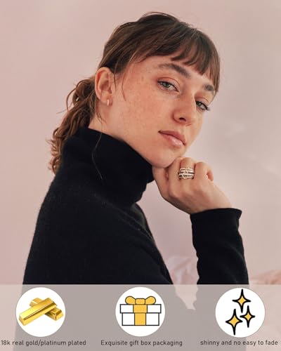 TLY Gold Silver Stackable Rings for Women Mixed Metal Interlocked Statement Ring Stack 14K Gold Plated Cubic Zirconia Fashion Two Tone Connected Bands Size 4-113