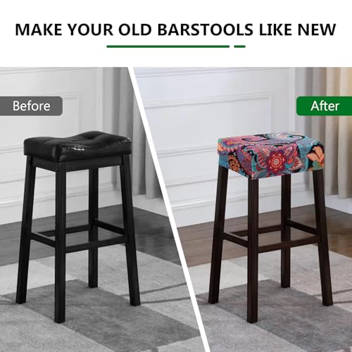 Image of YISUN Stool Covers Rectangle - 4 Pack Stretch Waterproof Saddle Seat Cover Counter Bar Stools Bar Chairs Covers Kitchen Island Chairs Cushion Protector (4, F-Purple Green)