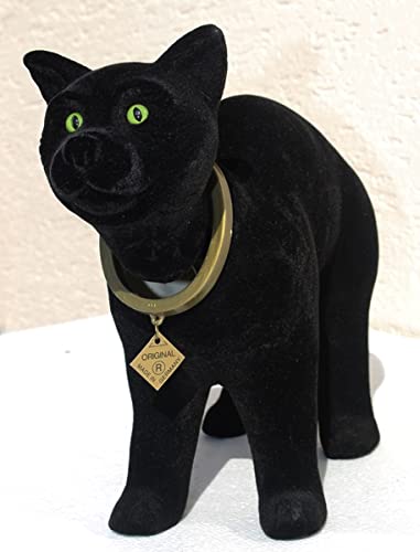 RAKSO Wackel Figur Katze schwarz groß Wackelfigur H 23 cm stehend Dekofigur mit Wackelkopf Gartendeko Gartenskulptur