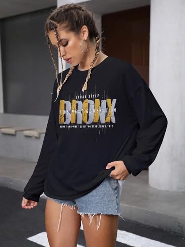Image of CHKOKKO Oversized Round Neck Drop Shoulder Printed Polyester Full Sleeves T-Shirt for Women