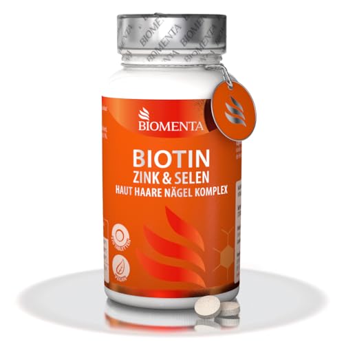 BIOMENTA Biotin + Zink + Selen - Haut + Haare + Nägel Komplex - 12.500 mcg Vitamin B7 / Stck. - 370 Biotin Tabletten hochdosiert + vegan - Premiumqualität
