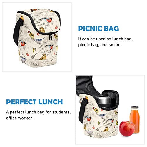 Bolsa de almuerzo pequeña reutilizable con estampado vintage de aves 3