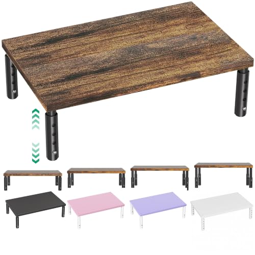 OPNICE Adjustable Monitor Stand Riser for Desk Computer & Laptop Stand Desk Organizers and Accessories Office Desk Accessories & Workspace Organizer for Home Office Brown Wood