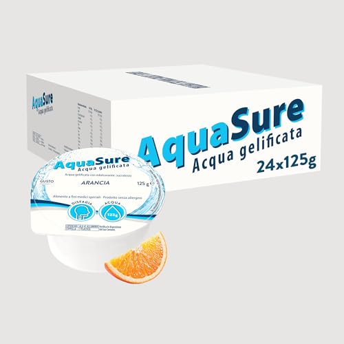 Abbott Nutrition | AquaSure 24 Confezioni x125 g | Acqua Gelificata per il trattamento dietetico di soggetti affetti da disfagia e problemi della deglutizione | gusto Arancia
