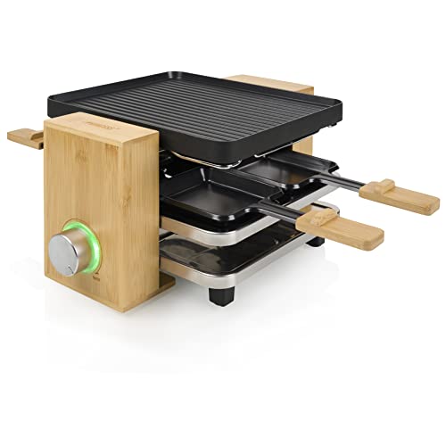 Preisvergleich Produktbild Princess Pure 4 Raclette 4Pfännchen, Antihaftbeschichtung Schwarz, Bambus