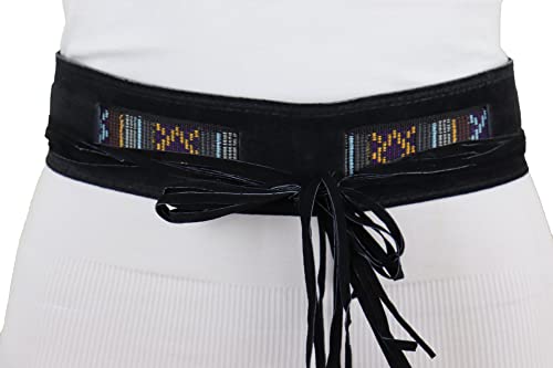 Women Ethnic Fashion Indian Style Tie Belt High Waist Hip Wrap Around Faux Leather S M L Black Color2