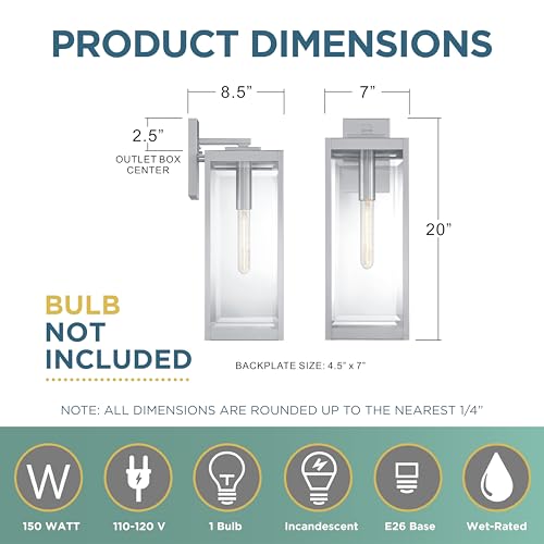 Image of Quoizel Westover Modern Wall Sconce, 20 Inch Stainless Steel 1-Light Outdoor Light Fixture, Clear Beveled Glass Wall Lantern, 150 W, Industrial Design Wall Light for Porch, Patio, Gazebo or Yard