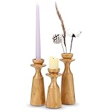 HOWSILAY Candlestick Holder Wood Candle Holders for Table Centerpiece Rustic Neutral Home Decor Candle Stick Candle Holder fits 3/4' or 7/8' Taper Candle and Dia 1.5' Pillar Candles