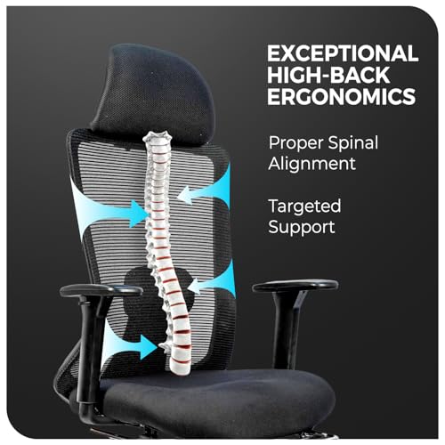 Image of CELLBELL Ergoglide FT Ergonomic Mesh Office Chair with Footrest Fixed Headrest Lumbar Armrests Synchro Tilt 3 Lock Class 3 Hydraulic Chrome Base 60mm Wheels High Back Work Chair (Black)