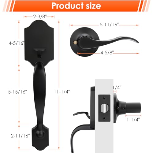 Image of Haidms Front Door Handle Black, Entry&Exterior Door Handles and Reversible Handle Lever,Single Cylinder Door Handle Set with Lower Half Lever for Left and Right Hand Door, Matte Black