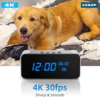 Tccbac Mini Caméra de sécurité Domestique, Camera Espion de Surveillance WiFi 4K, caméra multifonctionnelle Trois-en-Un, avec Haut-Parleur Bluetooth, Fonction de Vision Nocturne, Spy caméra réveil.