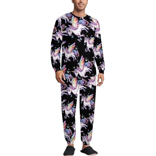 Colorful Un-icorns Butterfly Mens Pajamas Set Long Sleeve Sleepwear Pjs Set Shirts And Bottoms Sleep Sets Loungwear