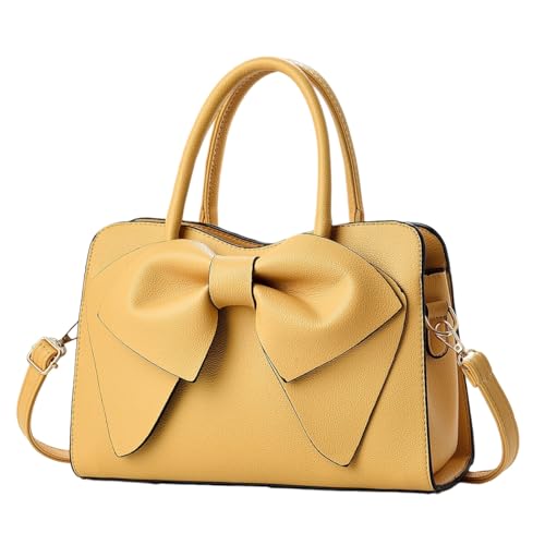 Bolsa feminina de couro macio com laço e alça superior bolsa de ombro moderna, Amarelo