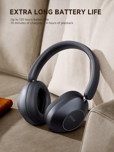 Picun-F6-Hybrid-Active-Noise-Cancelling-HeadphonesTransparency-ModeWireless-Over-Ear-Bluetooth-HeadphonesHi-Res-AudioHead-Tracking120H-ANC-Playtime-and-16EQ-Modes-by-via-App-Home-Travel-Dark-Gray