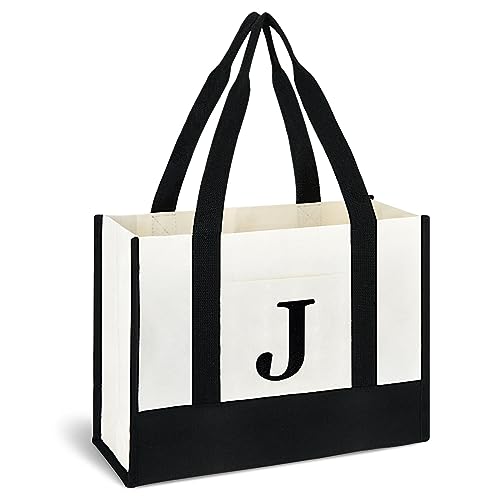 BALEINE Personalized Initial Canvas Tote Bag, ECO Friendly Multipurpose Bags for Women, Gift Bag, Beach Bag
