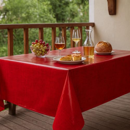 texpot Nappe de table en toile cirée 130 x 160 cm avec lignes lavable avec ourlet en polyester pour table de jardin