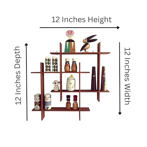 Image of Interlocking Wooden Wall Shelves Set of 1 Floating Wall Mounted Shelves for Home Decor | Storage Display Rack for Living Room, Bedroom & Office | Modern Wall Decoration Items (Brown)