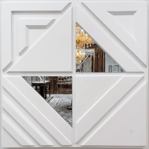 Image of Kayra Decor 3D PVC Wall Panels |Geometric Design | White Color with Silver Acrylic | Panels for Bedroom & Living Room | 19.7 x 19.7 Inch | Pack of 40 | 107.6 Sq Ft