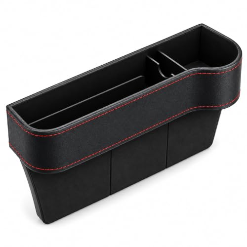Image of Car Seat Gap Storage Box with Cup Holder, PU Leather Organizer for Phone, Keys and Small Items