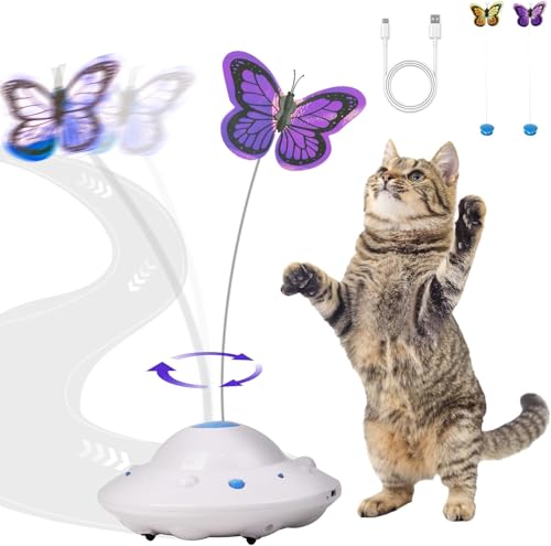 Pet Prime Automatisches Katzenspielzeug, Katzenspielzeug Elektrisch, Katze Schmetterling Spielzeug Mit Zwei Schmetterlingen