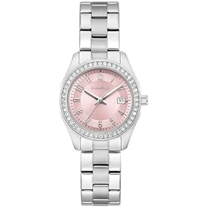 Caravelle by Bulova Ladies Dress 3 Hand Quartz Stainless Steel Watch, Pink Dial, Style: 43M123