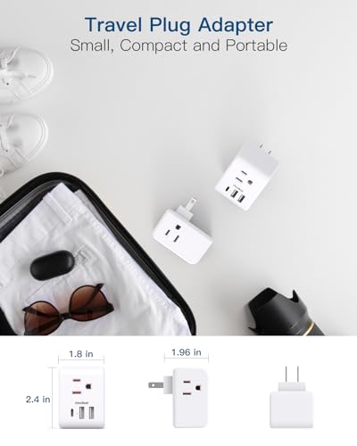 Image of 2 Pack US to Japan Plug Adapter, 2 Prong to 3 Prong Outlet Adapter with 3 AC Outlets 3 USB Ports(1 USB C), Type A Travel Power Converter Plug Adaptor for USA to Japanese Canada Mexico Philippines Peru