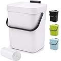 MONGTINGLU Indoor Compost Bin - 1.3 Gallons Hanging Small Trash Can with Lid for Kitchen Bathroom, Under Sink Kitchen Trash Can, Indoor Counter Compost Bucket with Lid, 5L(White)