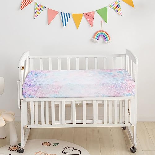 Image of 3pcs Crib Bedding Set with Comforter, Sheet & Skirt, Butterfly Mermaid Scales Printed Nursery Bedding for Baby Boys & Girls (Butterfly Pink)
