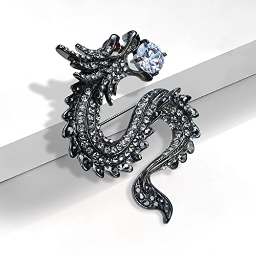 Image of Vintage Crystal Dragon Brooch Lapel Pin Decorative Safety pins for Clothing Rhinestone Animal Brooch Jewelry