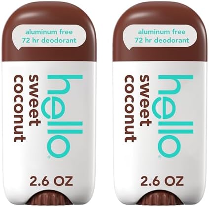 hello Sweet Coconut Aluminum Free Deodorant, 2.6 oz Stick (2 Pack)
