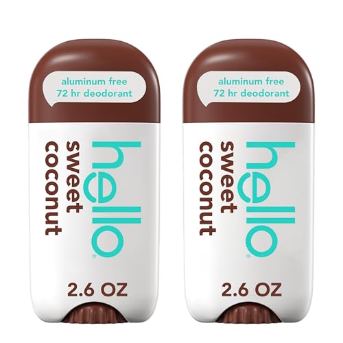 hello Sweet Coconut Aluminum Free Deodorant for Women and Men 72-Hour Deodorant Only 9 Ingredients Baking Soda Free Enriched with Shea Butter Vegan 2.6 oz Stick Deodorant (2 Pack)