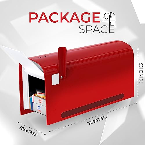 Mailbox Duraline Extra Large Mailbox - Extra Large Mailboxes For Outside With Stainless Steel Hinges - Mailbox Extra Large Capacity, Ultra-Durable Mailbox, Vandalproof Thick Puck Board Plastic, Red #TOP1