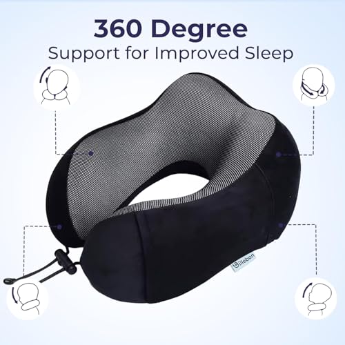 Image of Billebon Extra Soft Memory Foam Luxury Travel Neck Support Rest Pillow with Soft Washable & Removable Cover, Multipurpose Comfortable Travel Pillow for Airplane(Black Combo)