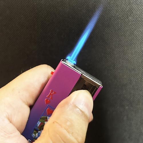 Image of Stainless Steel, Zinc Windproof Jet Flame Refillable Slide Button Cigarette Lighter Pocket Lighter (Purple-Blue)