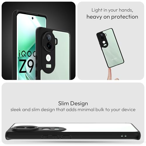 Image of KAPAVER Hybrid Back Cover Case Compatible with iQOO Z9s 5G (PC+TPU) (Black)