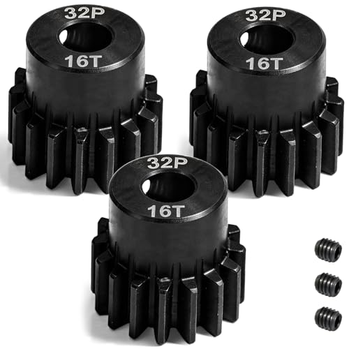 Gear Set | 45# Steel Black Oxide | 5mm Bore +0.03mm | Precision Engineered Motor Pinion Gear Compatible With Traxxas/arrma/hpi/kyosho (3-pack With M4 Set Screws)